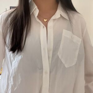 Unworn White Button Down Blouse with Elastic Waist Band